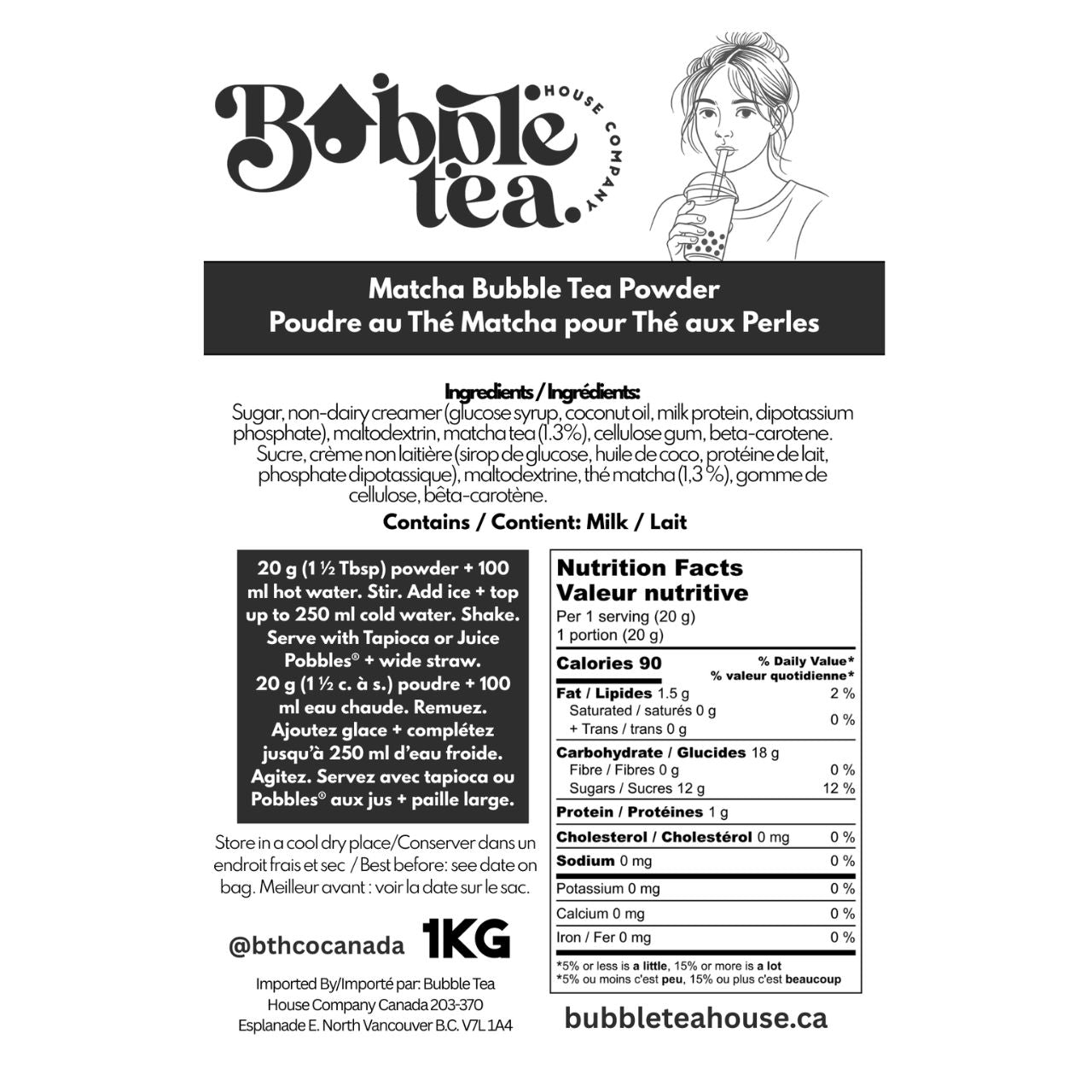 Bubble Tea House Co. Matcha Bubble Tea Powder 1kg – Café-Style Green Tea Party Favourite