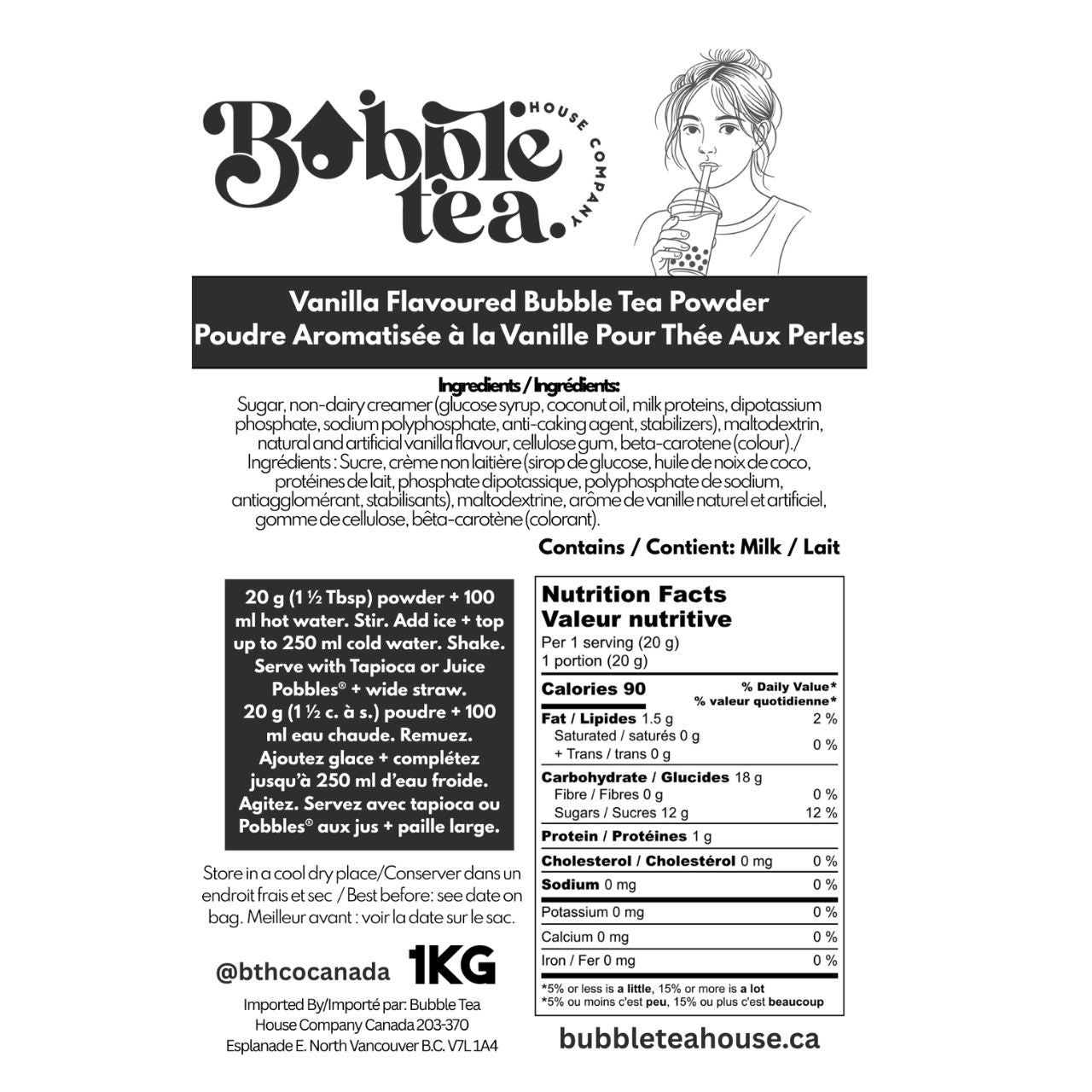 Bubble Tea House Co. Vanilla Bubble Tea Powder 1kg – Creamy Dessert Party Favourite