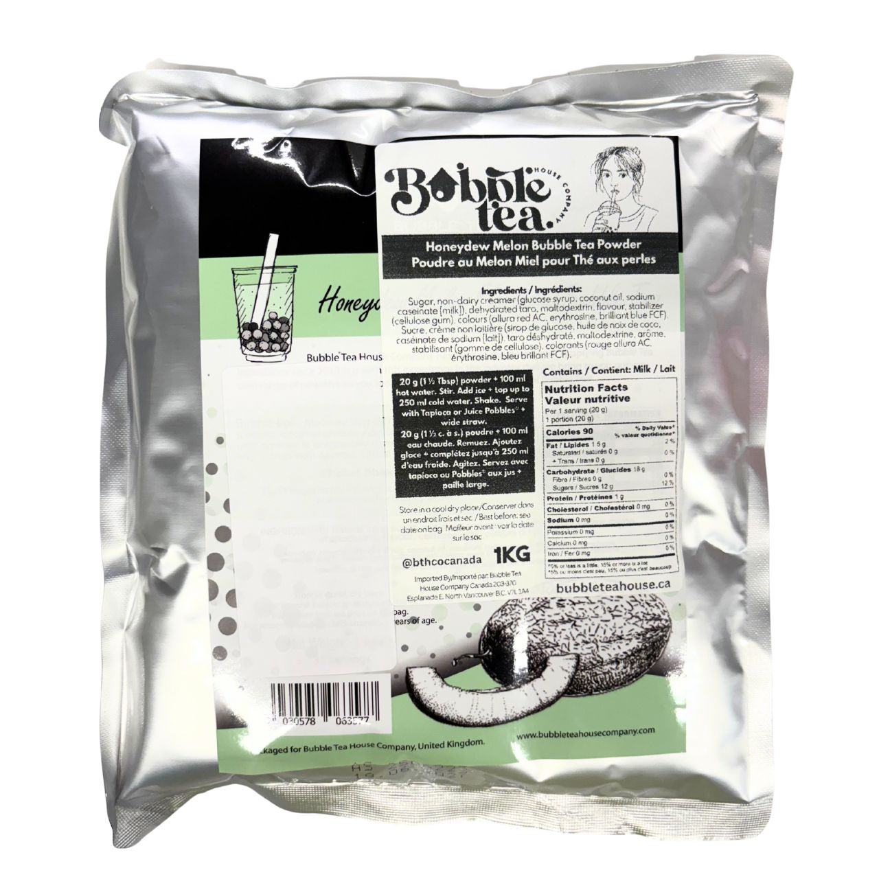 Bubble Tea House Co. Honeydew Bubble Tea Powder 1kg – Classic Green Bubble Tea Favourite