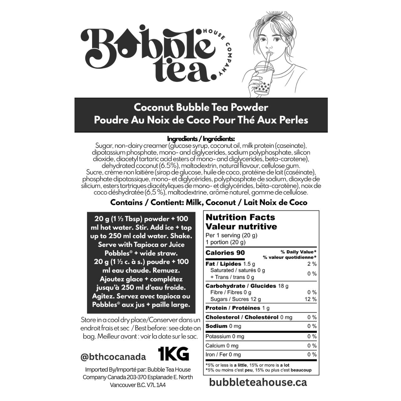 Bubble Tea House Co. Coconut Bubble Tea Powder 1kg – Tropical Party Favourite