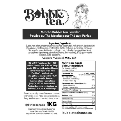 Bubble Tea House Co. Matcha Bubble Tea Powder 1kg – Café-Style Green Tea Party Favourite