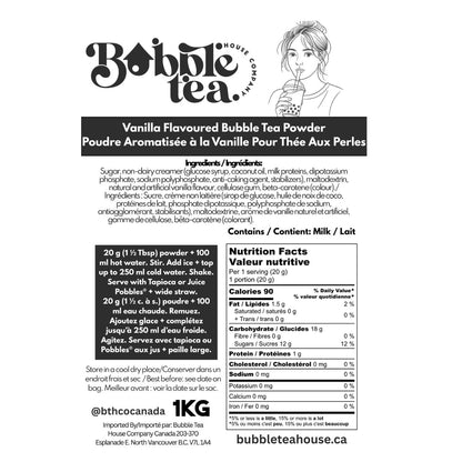 Bubble Tea House Co. Vanilla Bubble Tea Powder 1kg – Creamy Dessert Party Favourite