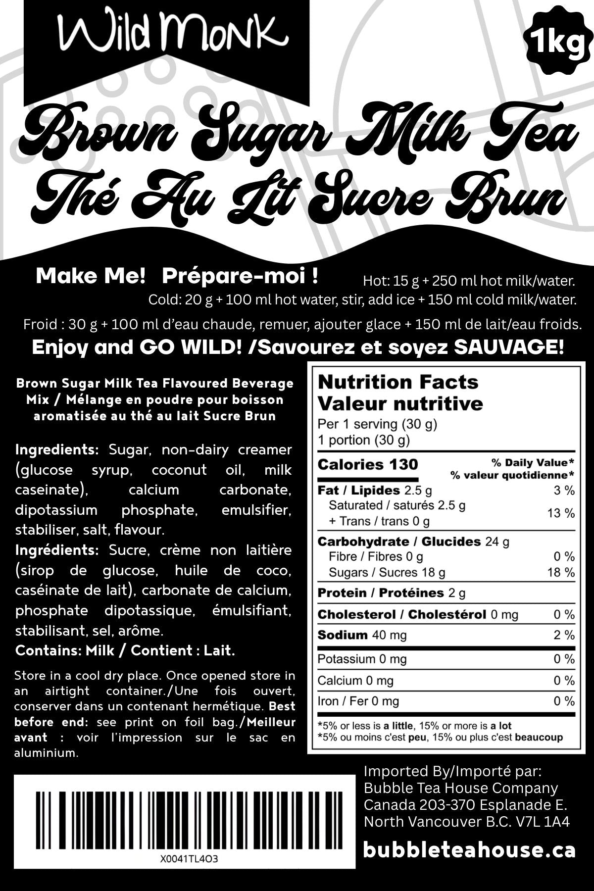 Wild Monk Brown Sugar Milk Tea Powder 1kg – Bold Café-Style Indulgence